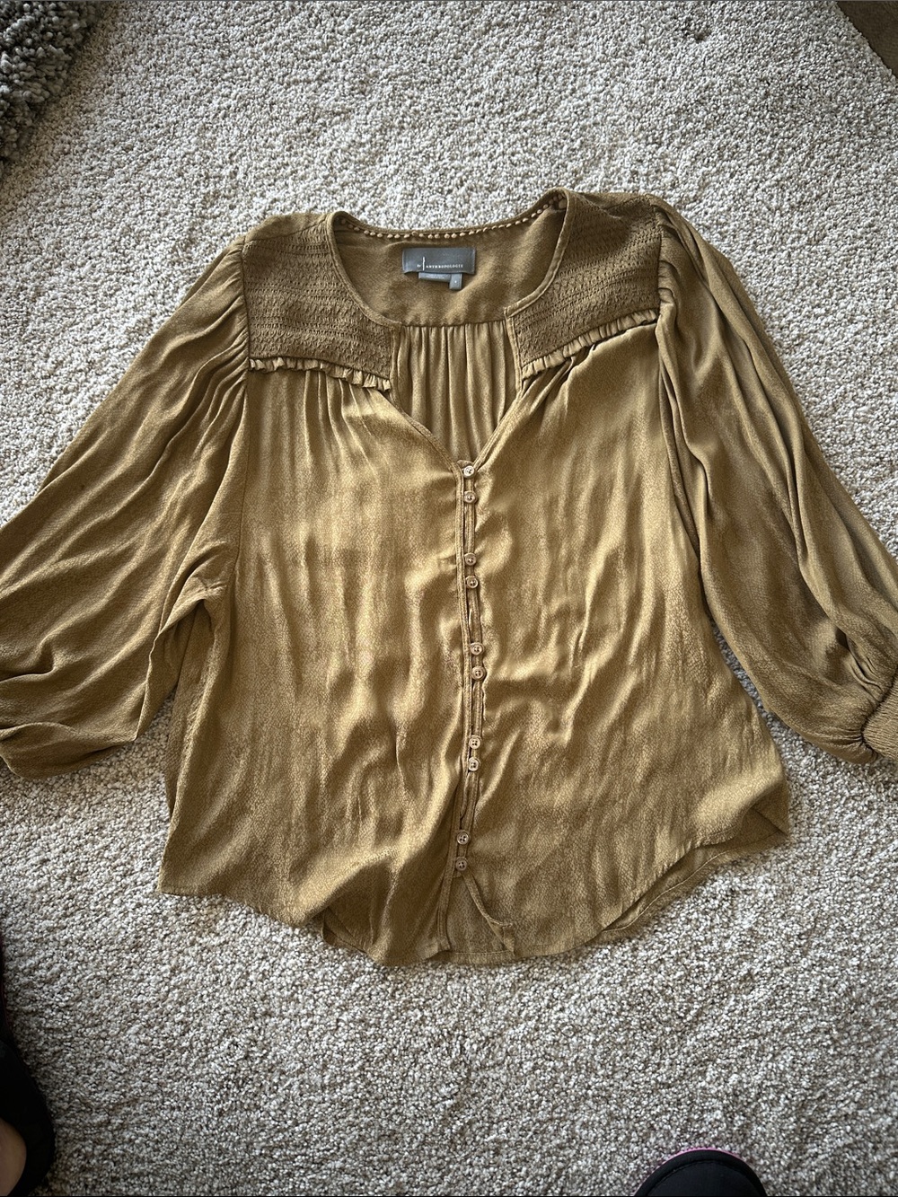 Anthropologie Button-Front Smocked Yoke Blouse